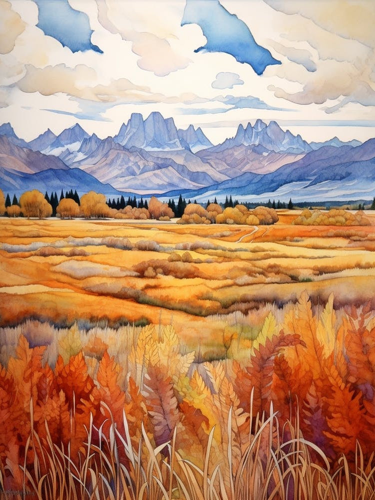 Autumn National Park Painting Grand Teton National Park Wyoming Usa 2