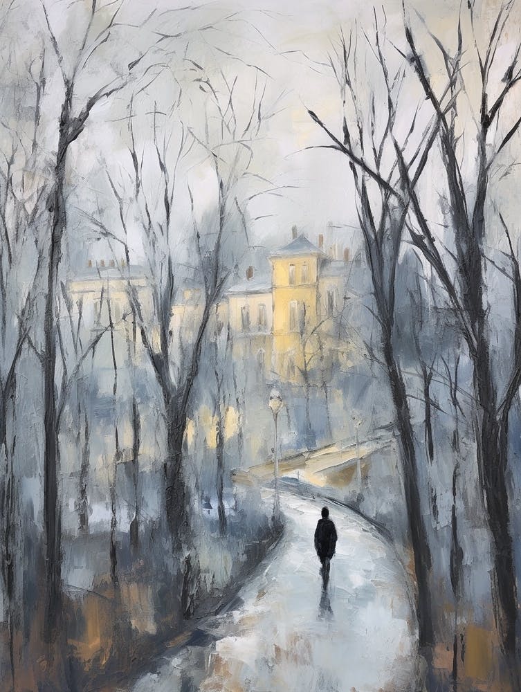 Winter City Park Painting Villa Borghese Gardens Rome 1