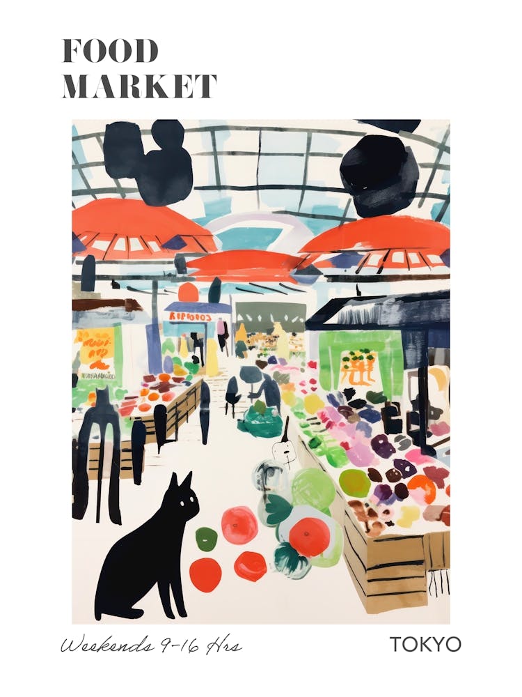 The Food Market In Tokyo 1 Illustration Poster