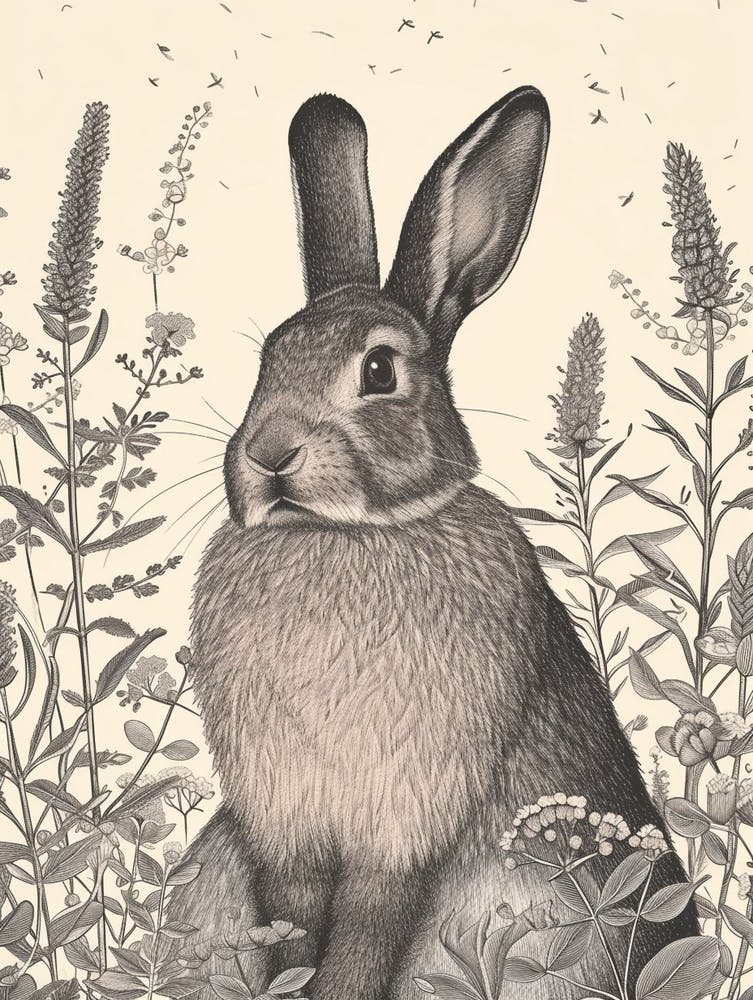 Illustration de Lapin American Sable en Gravure Noire 2
