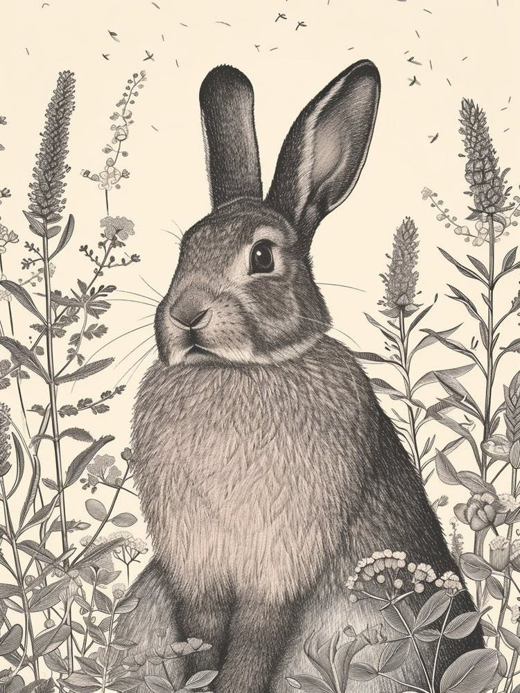 American Sable Black Blockprint Rabbit Illustration 2