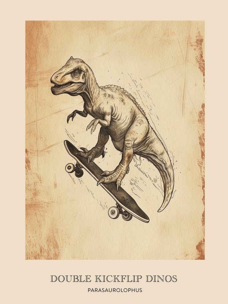 Parasaurolophus Vintage Dinosaur Poster 2