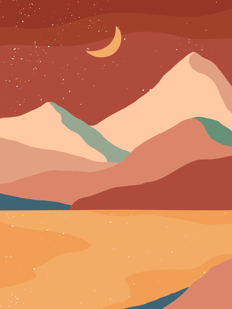 Landschaft mit Bergen und Mond