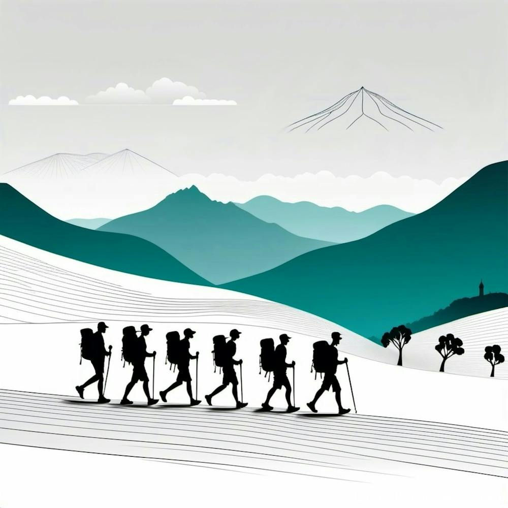 Hike Hiker Mountains Line Art Walking Backpacker