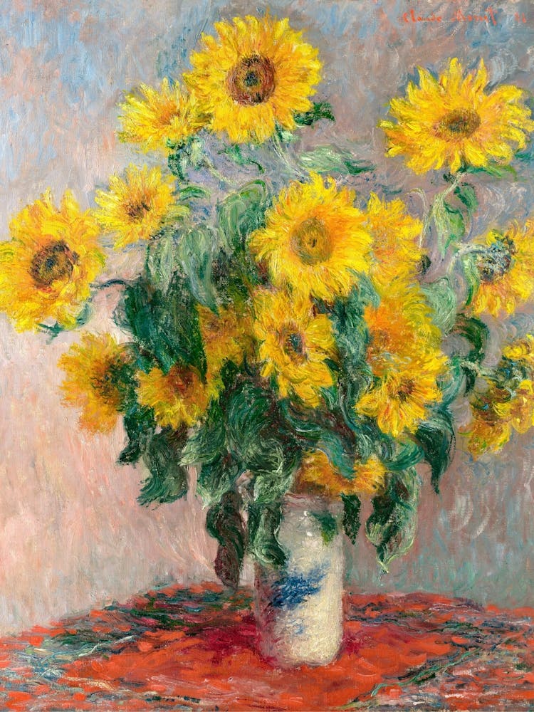 Vintage Painting Sunflowers In A Vase