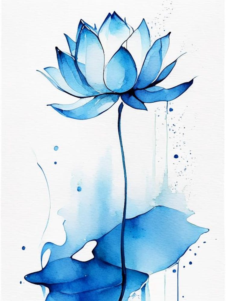 Blue Lotus Minimal Watercolour 1