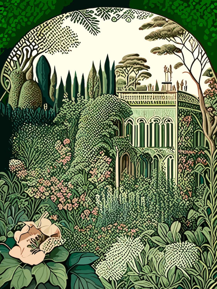Villa Cimbrone Gardens, Italy Vintage Botanical