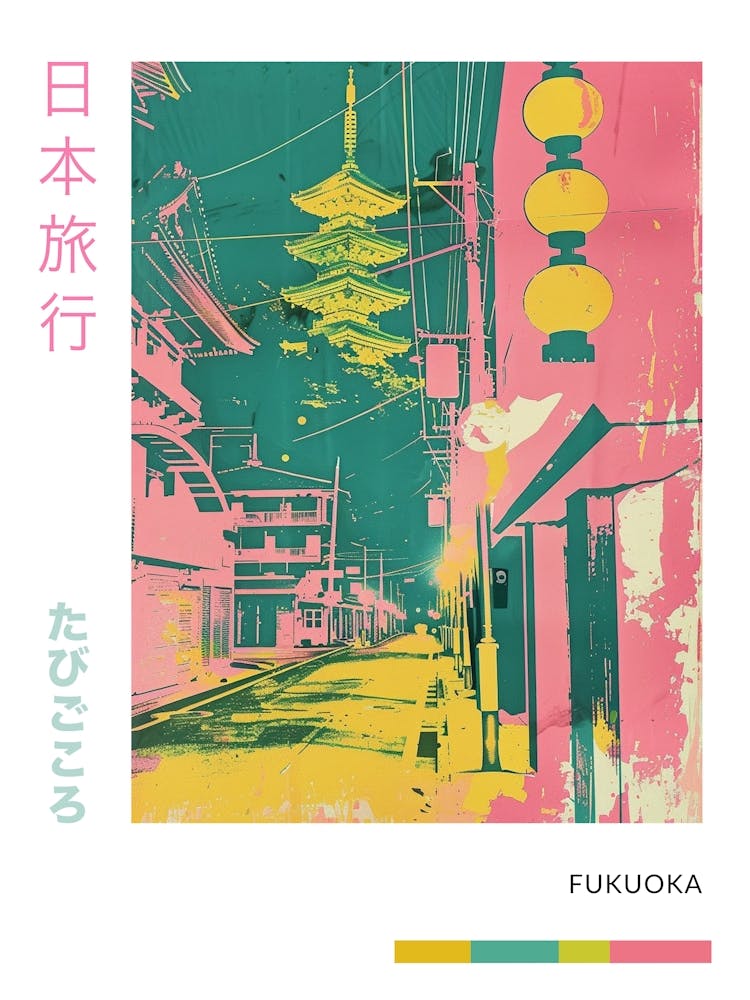 Fukuoka Retro Duotone Silkscreen Poster