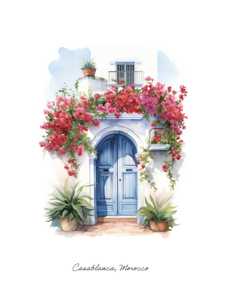 Casablanca, Morocco   Mediterranean Doors Watercolour Painting 3 Poster