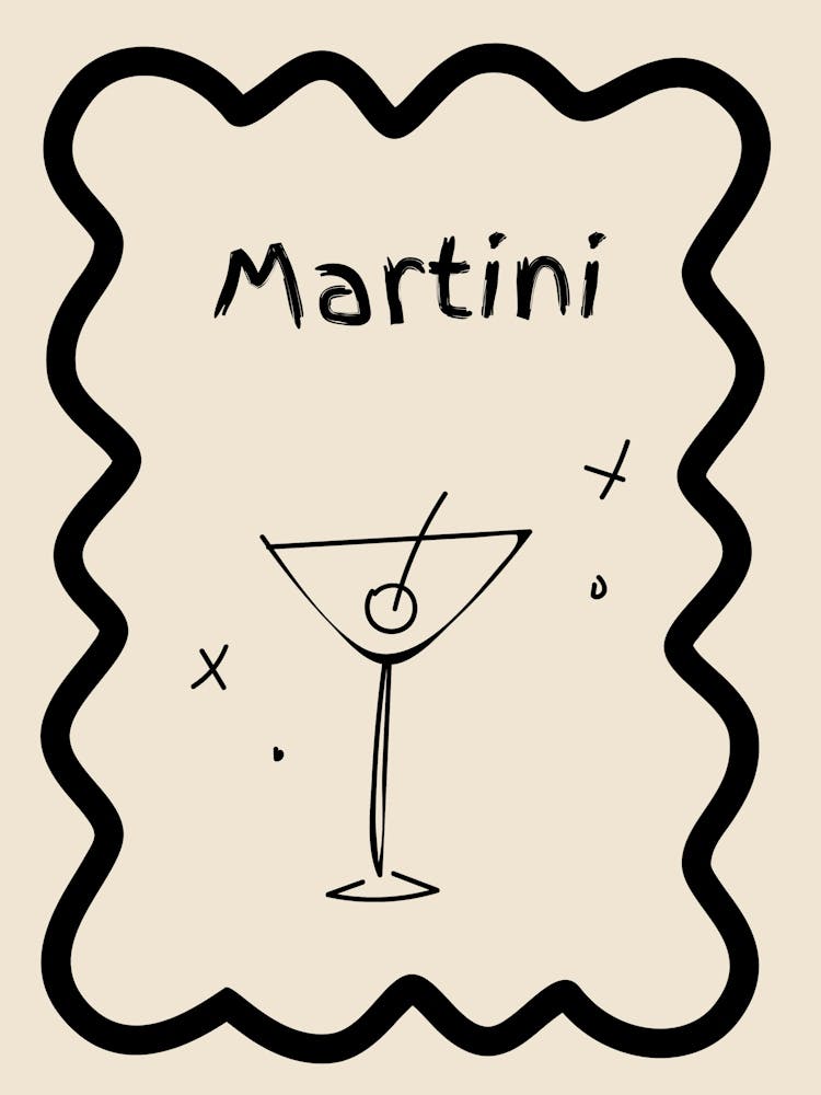 Martini Doodle Poster B&W