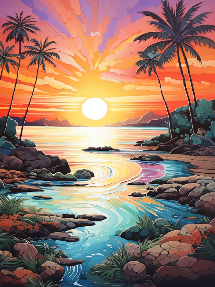Sunkissed Painting Of Coral Bay Beach Australia 1