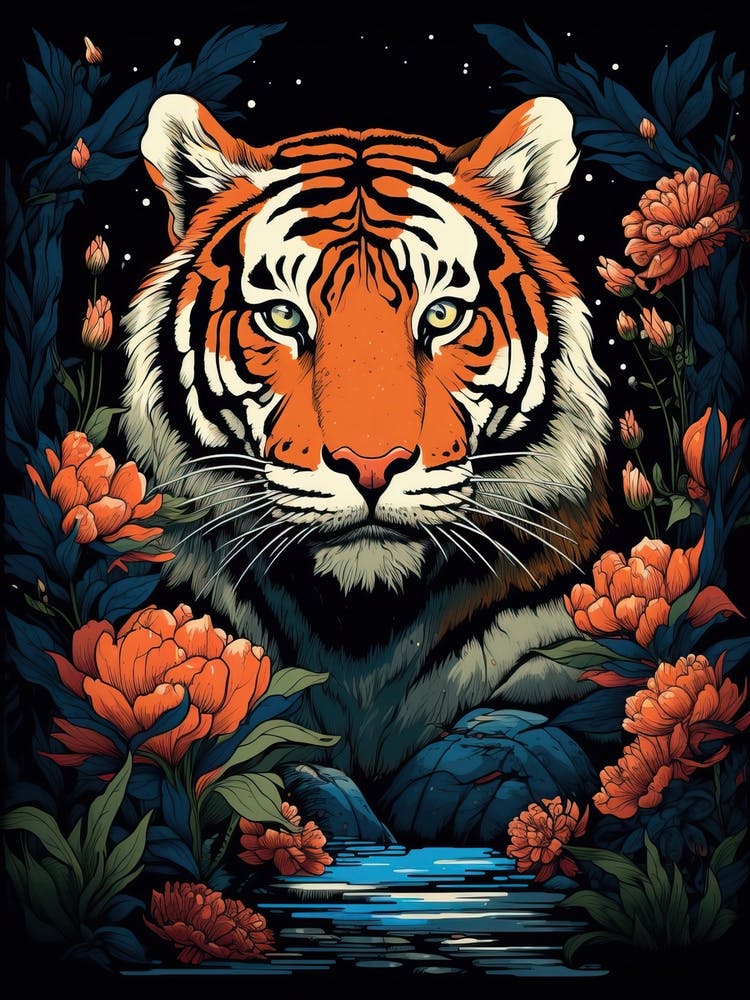 Tiger Animal Drawing In The Style Of Ukiyo E 4