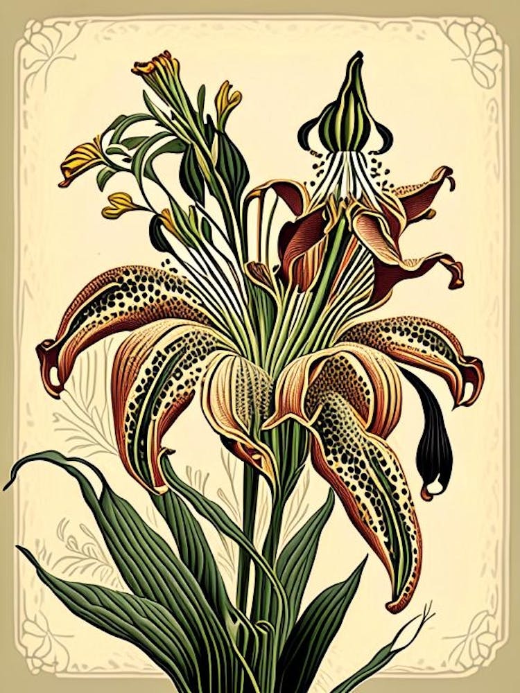 Tiger Lily 2 Floral Botanical Vintage Poster Flower