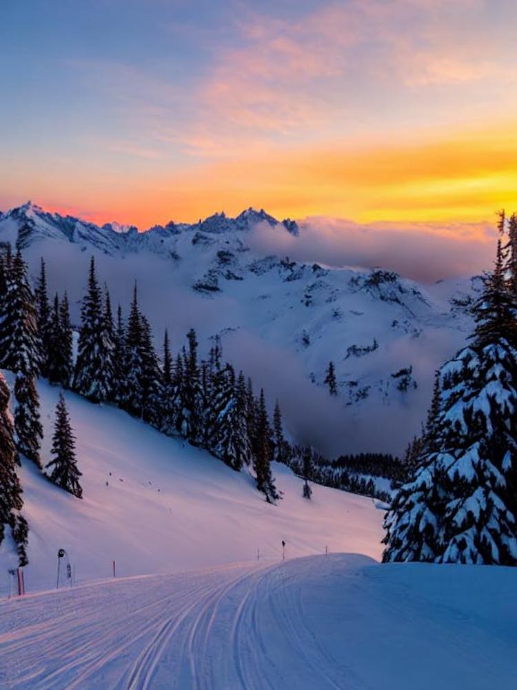 La Thuile, Italy Sunrise Skiing Poster
