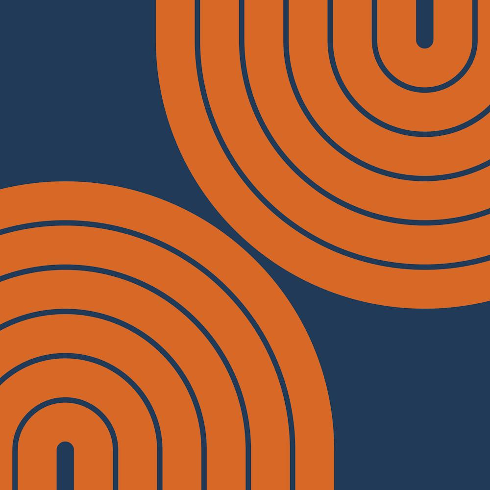 Midcentury Modern Geometric Rainbow Xxib In Navy Blue And Orange 02