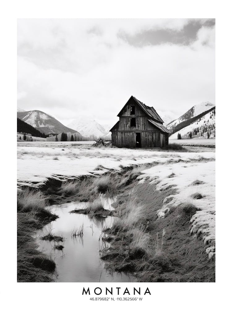 Poster Of Montana, Black And White Analogue Photograph 1