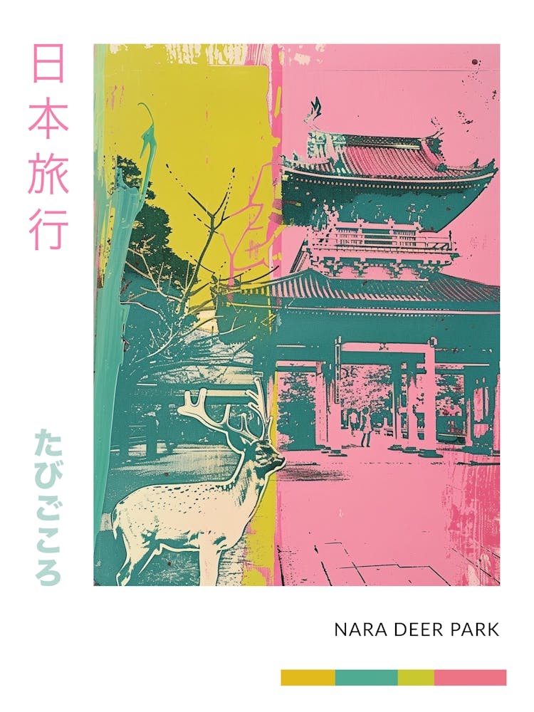 Nara Deer Park Retro Duotone Silkscreen Poster 2