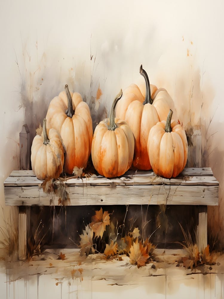 Pumpkins On A Bench