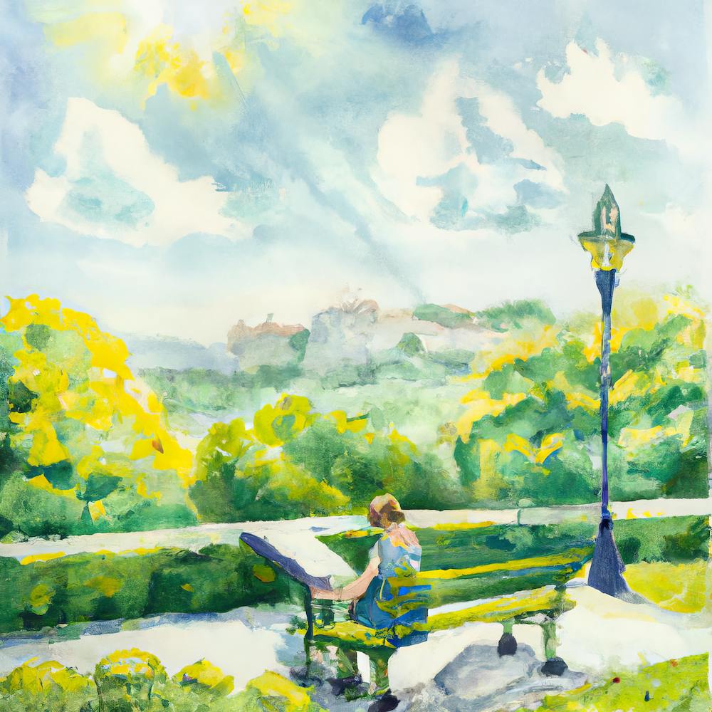 Watercolor  Of A Woman Sitting On A Bench