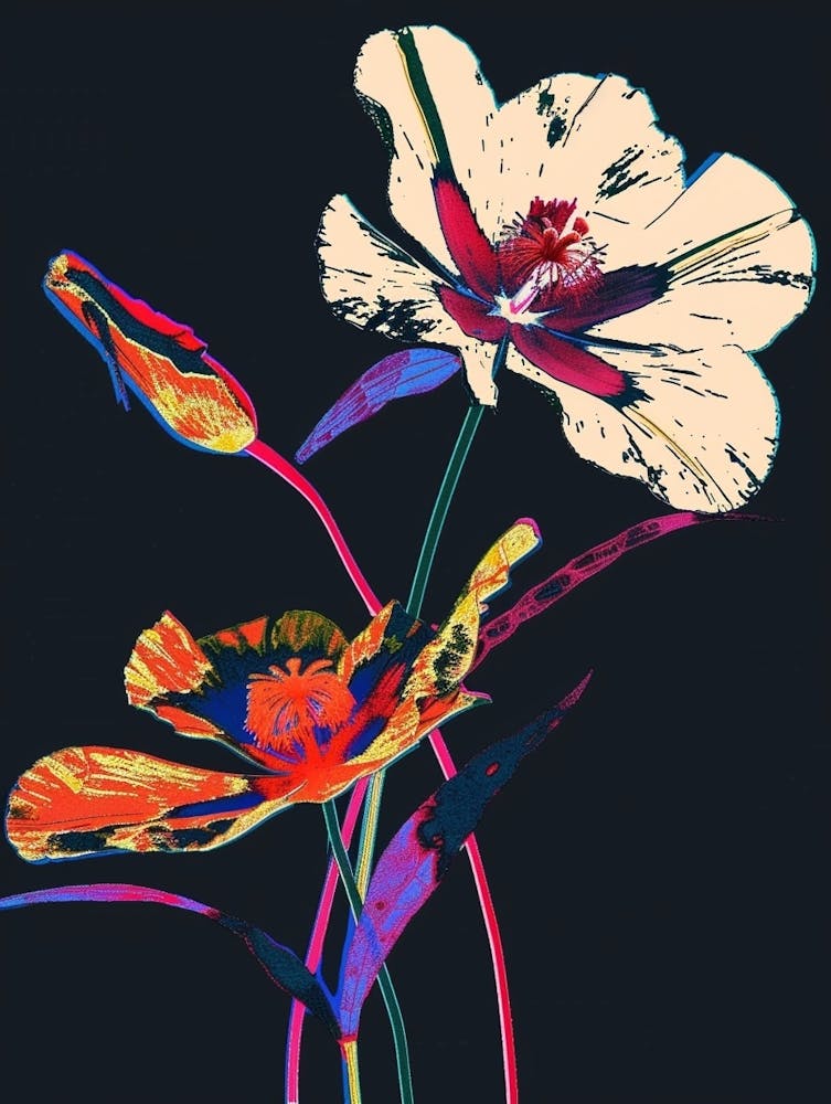 Neon Flowers On Black Poppy 3