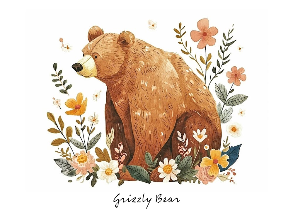Little Floral Grizzly Bear 1 Poster