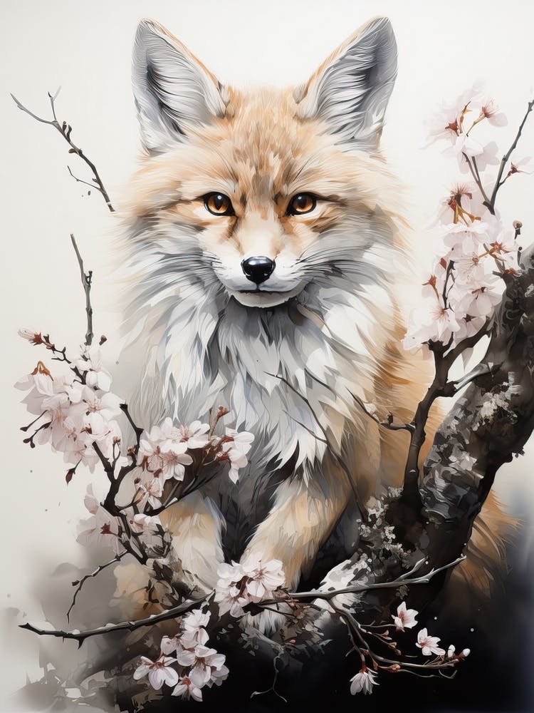Fox, Japanese Brush Painting, Ukiyo E, Minimal 2