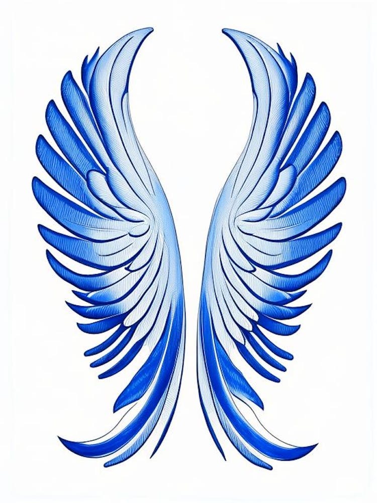Engelsflügel Symbol Blau und Weiß Strichzeichnung