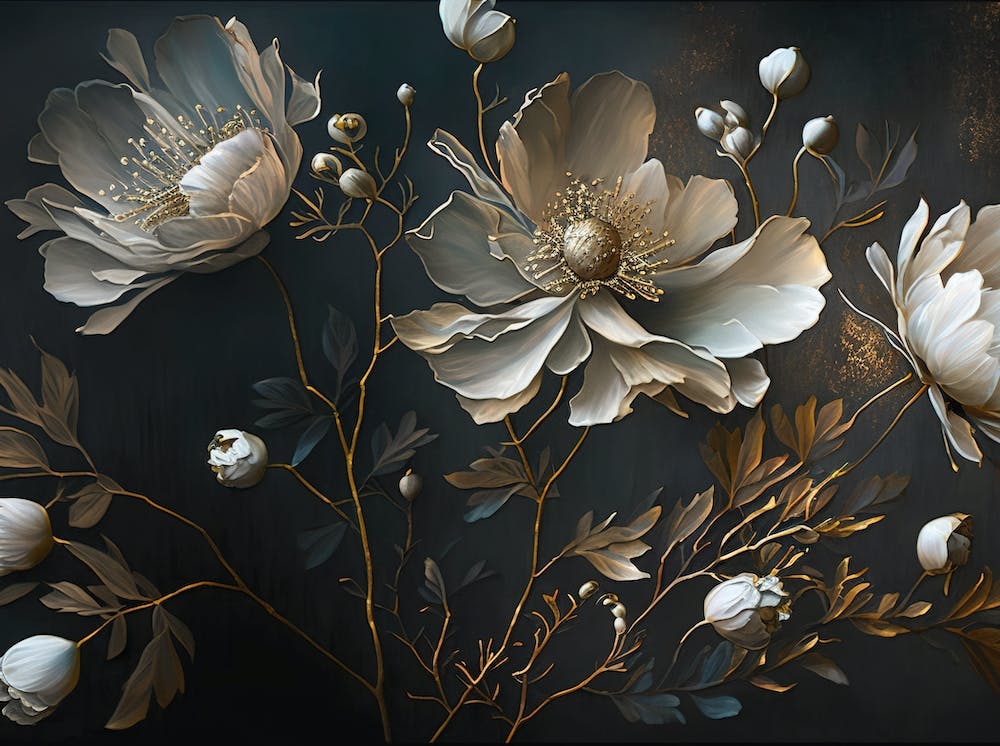 White Flowers On A Black Background