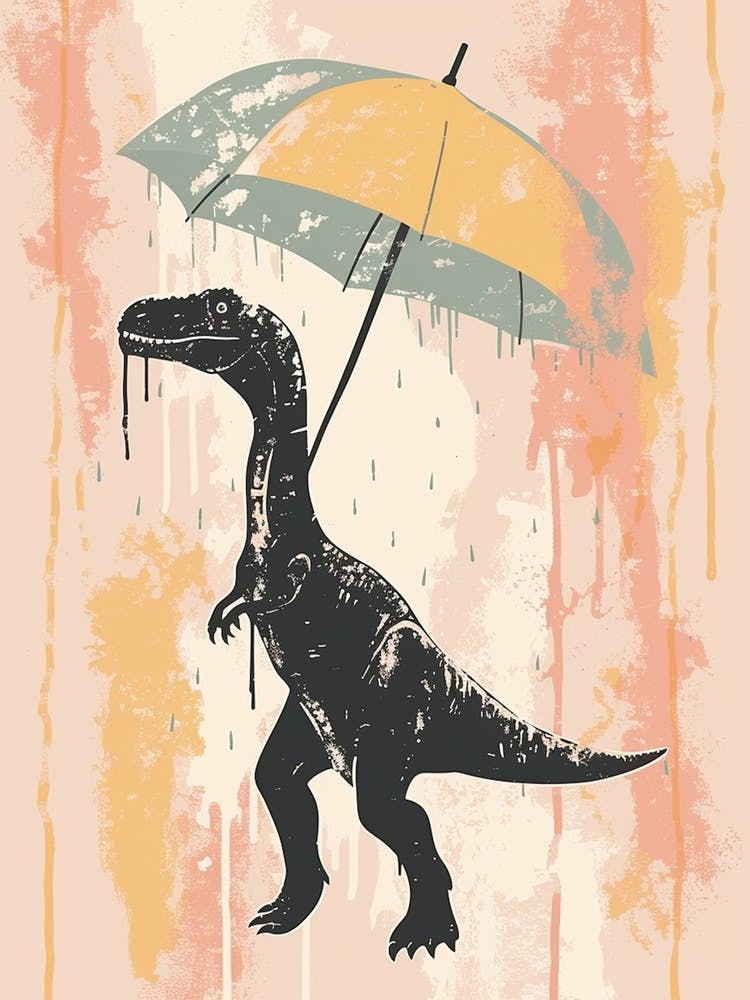 Dinosaur In The Rain Holding An Umbrella 2