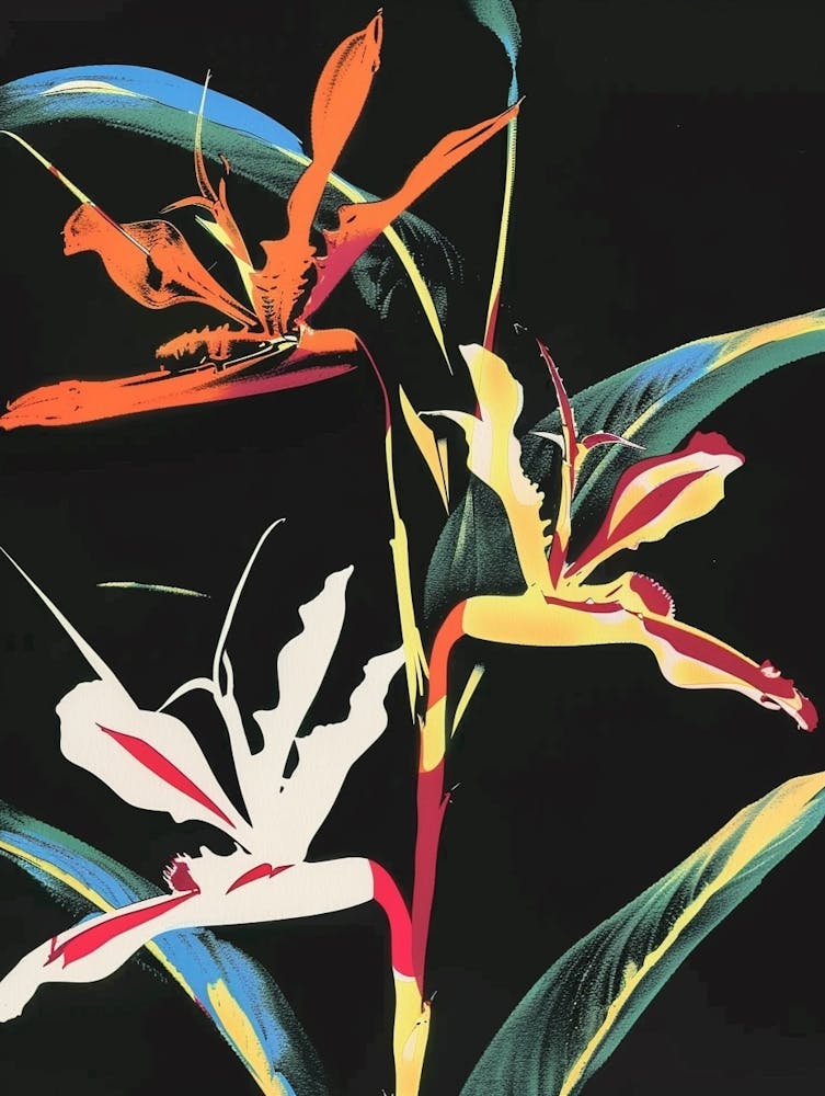 Neon Flowers On Black Heliconia 2