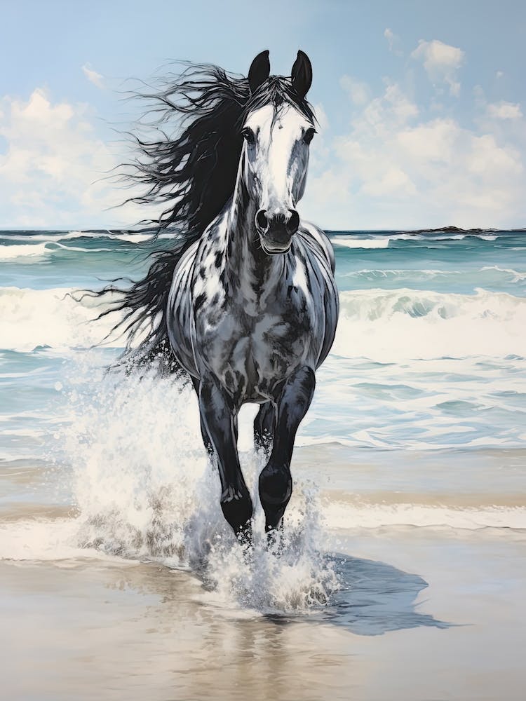 Peinture à l'Huile d'un Cheval à Pink Sands Beach, Bahamas, Portrait 1