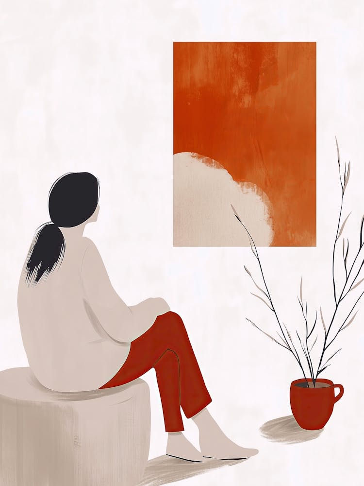 Woman Sitting In Front Of A Painting