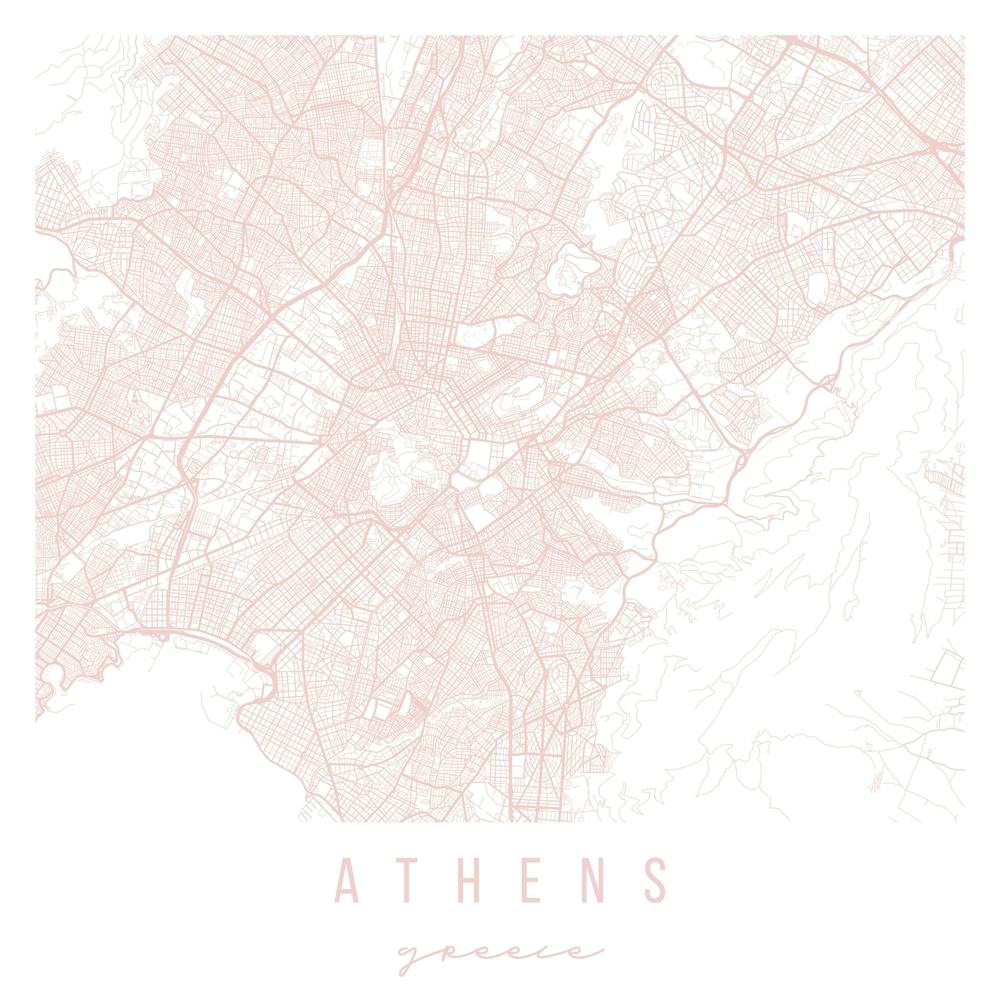 Athens Greece Light Pink Minimal Street Map Square