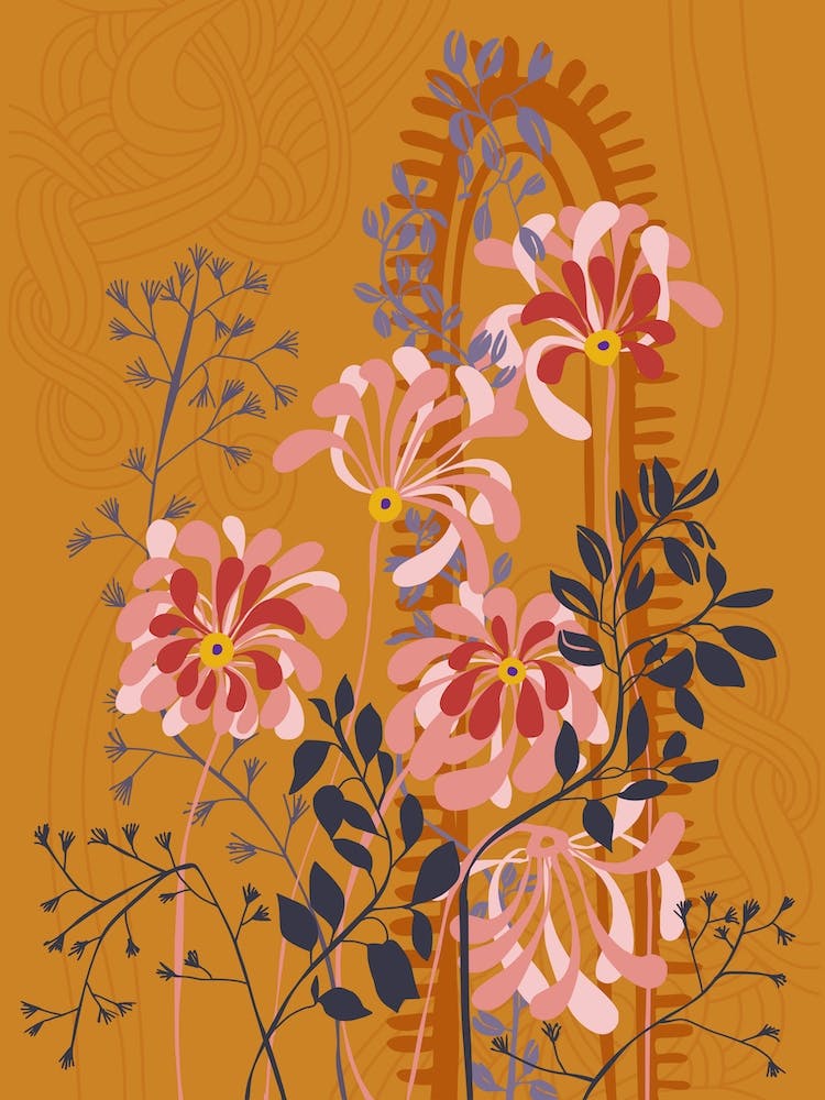 Art Deco Florals Mustard Yellow
