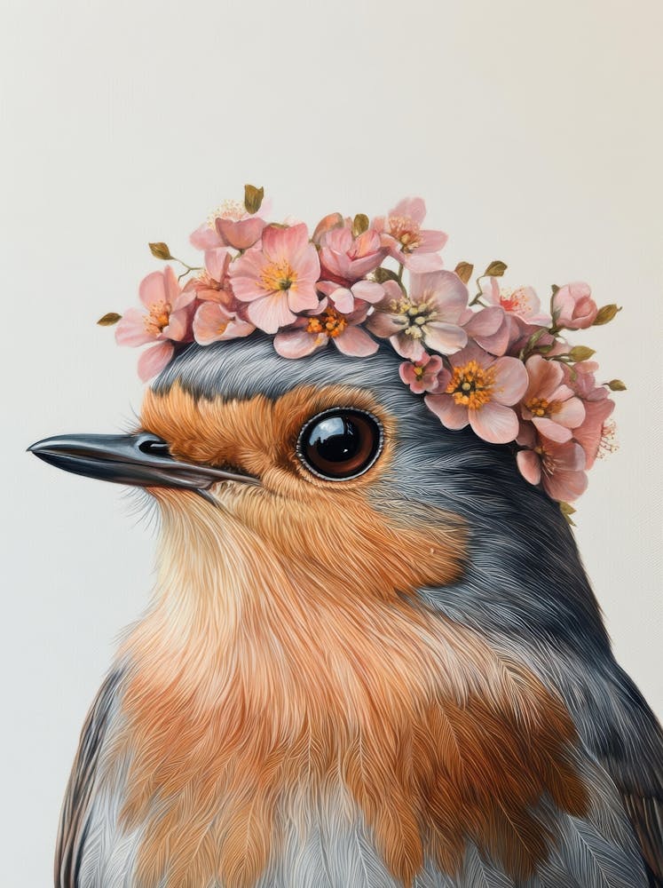 Robin With Flower Crown