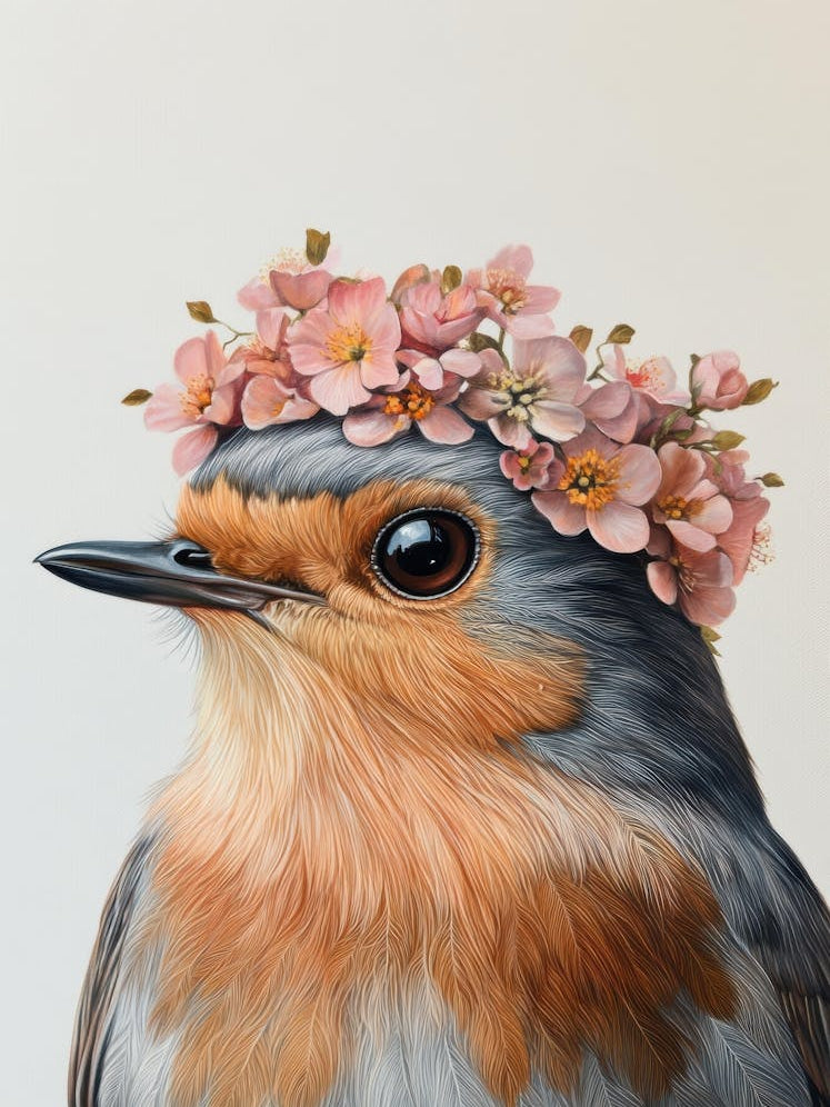 Robin With Flower Crown