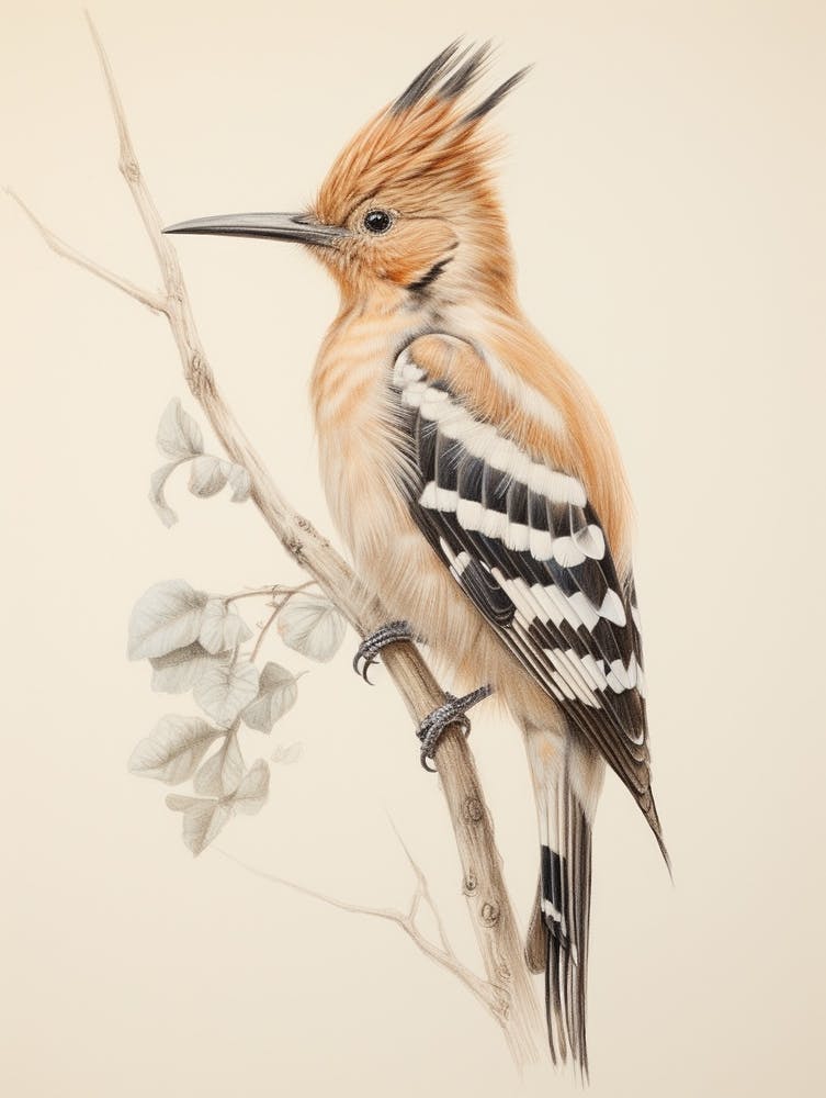 Vintage Bird Drawing Hoopoe 2