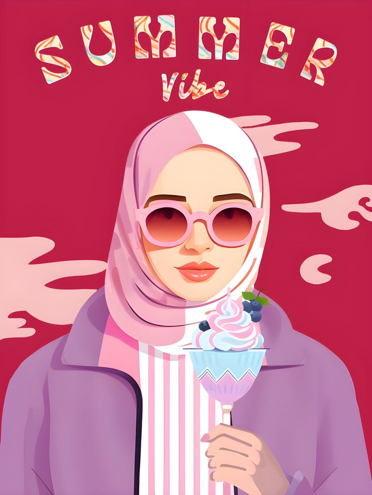 Sunny Delights: A Hijabi's Joy with Gelato Under the Sun