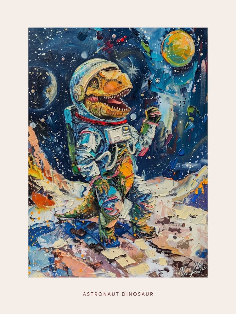 Affiche Peinture Dinosaure En Astronaute