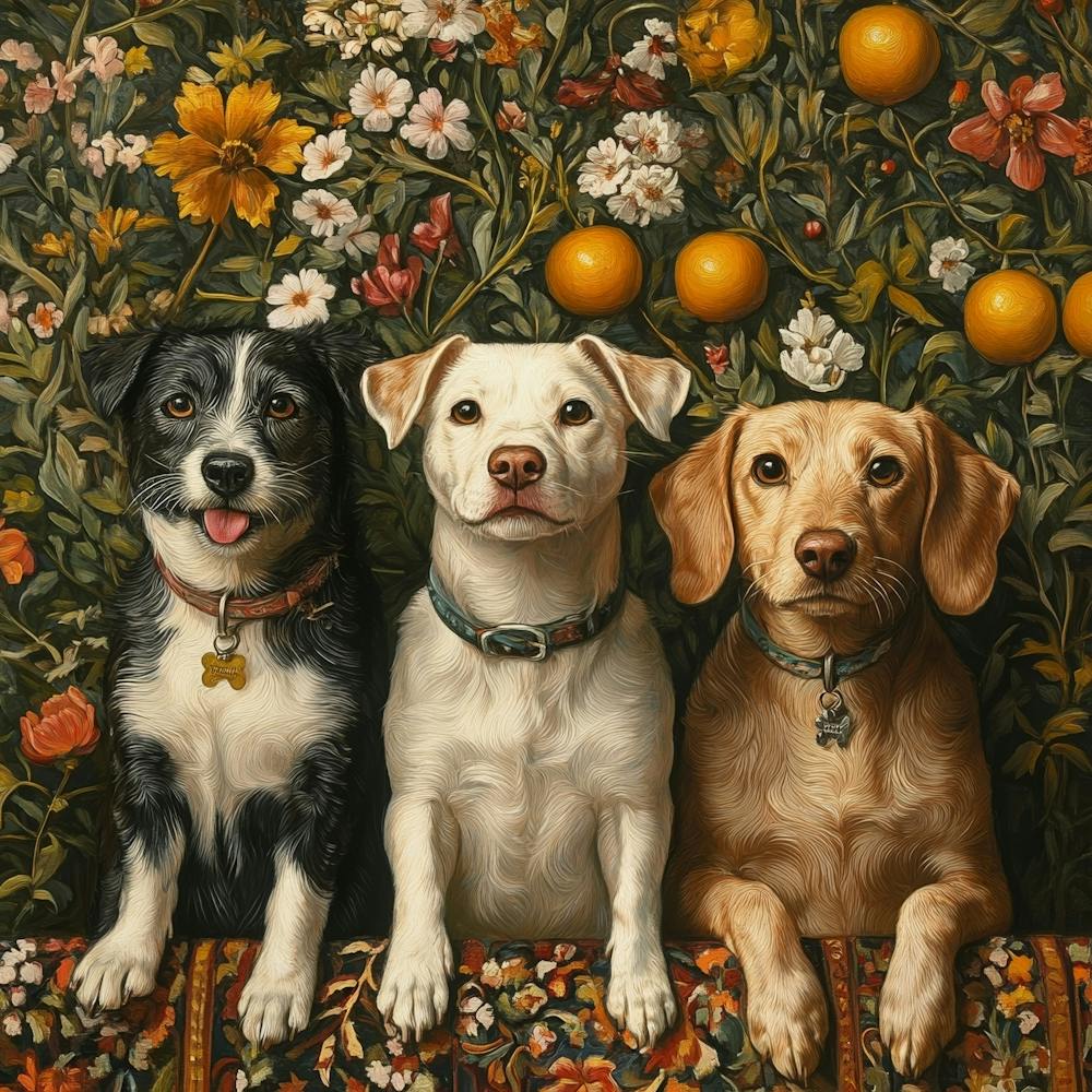 Three Dogs On A Rug Art