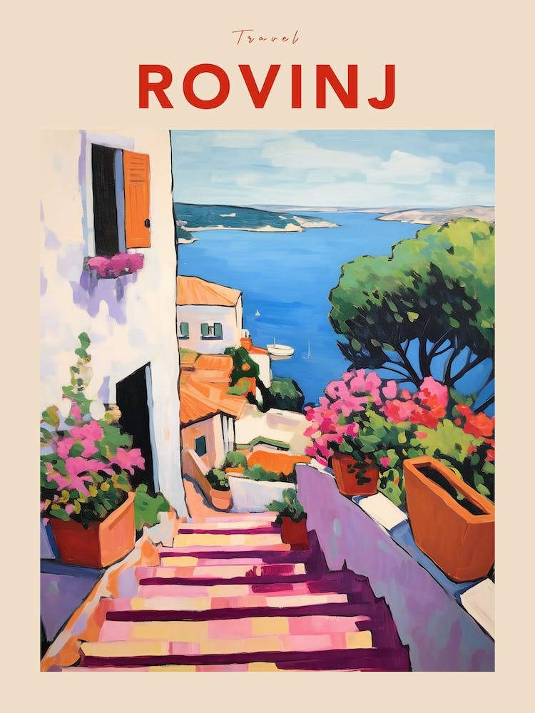 Rovinj Croatie 4 Affiche de voyage fauviste