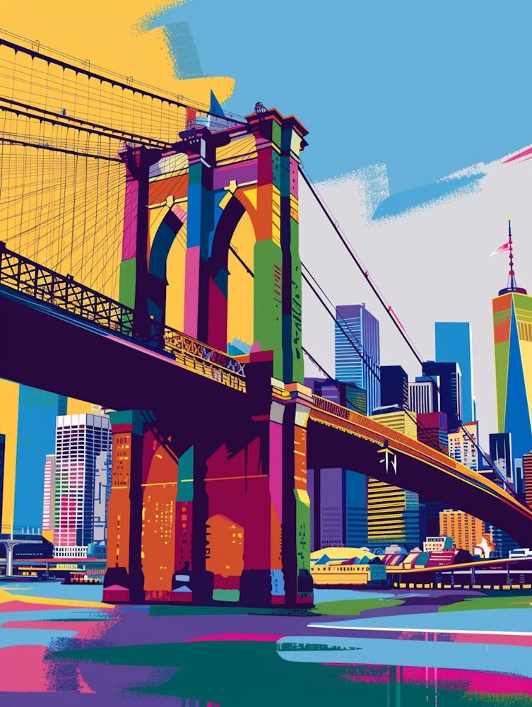 Brooklyn Bridge New York Colourful Silkscreen Illustration 4