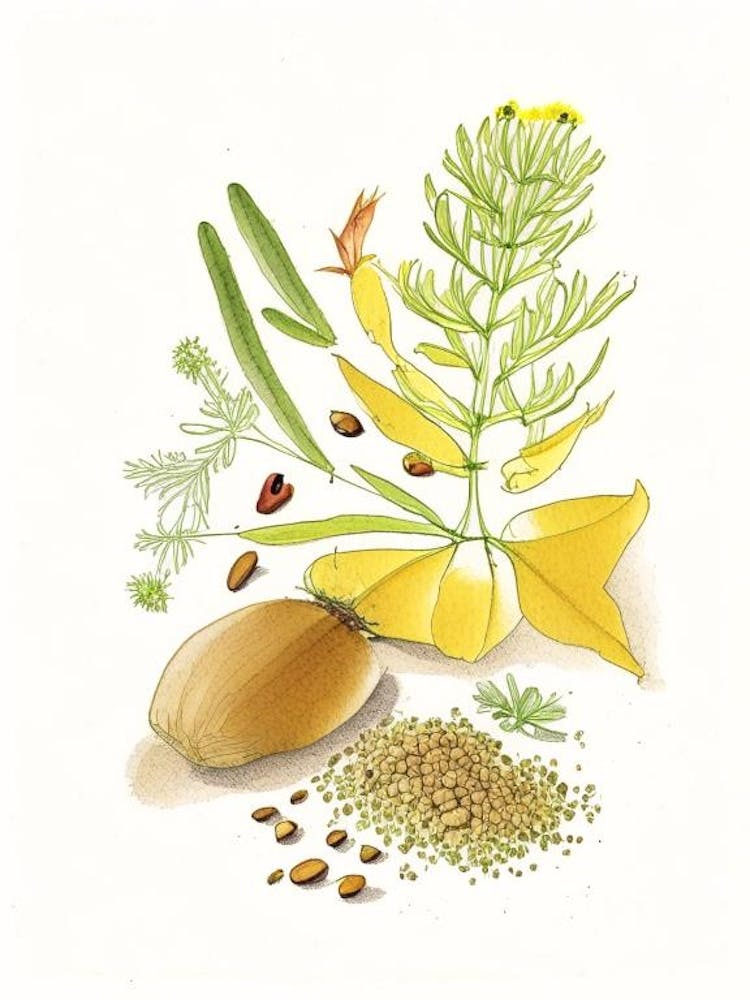 Fenugreek Seed Spices And Herbs Pencil Illustration 4