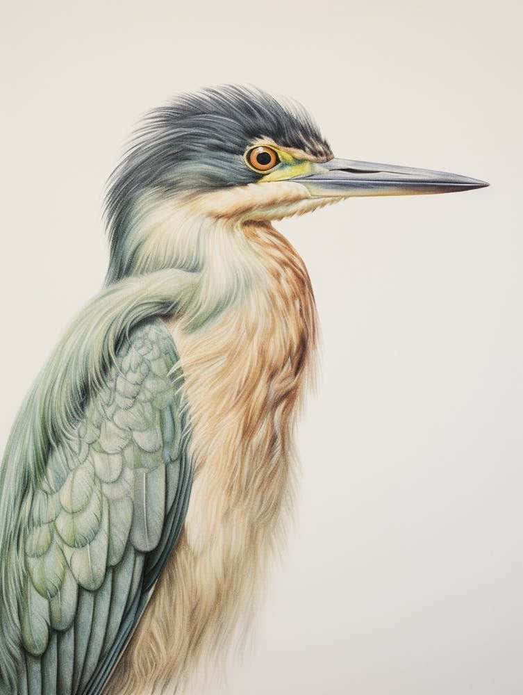 Vintage Bird Drawing Green Heron 1