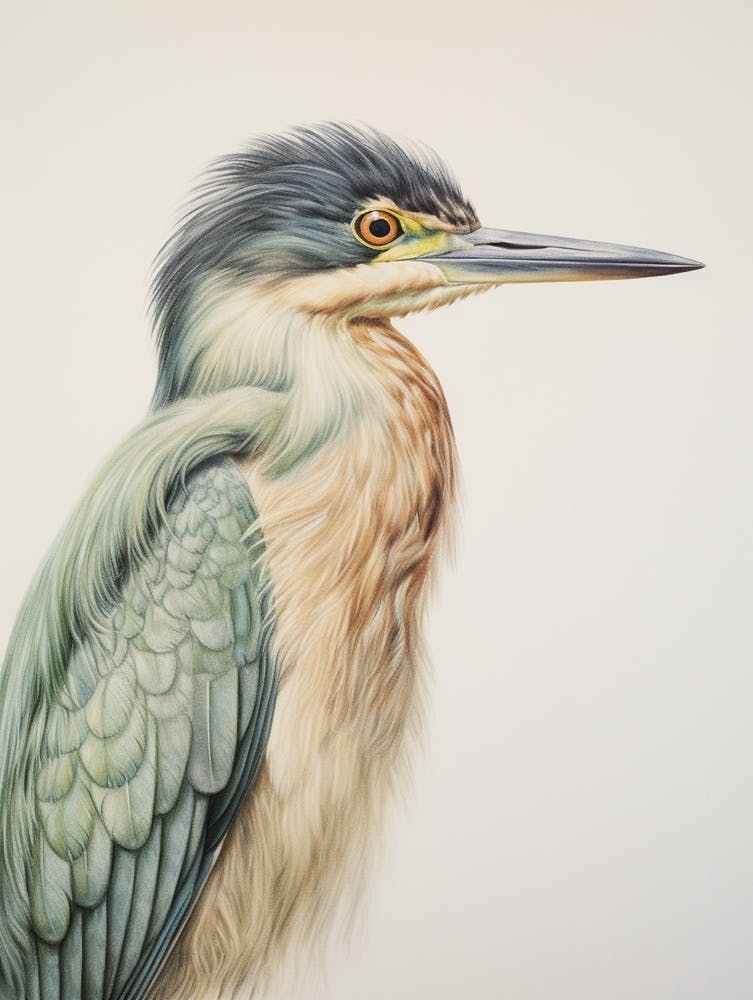 Vintage Bird Drawing Green Heron 1
