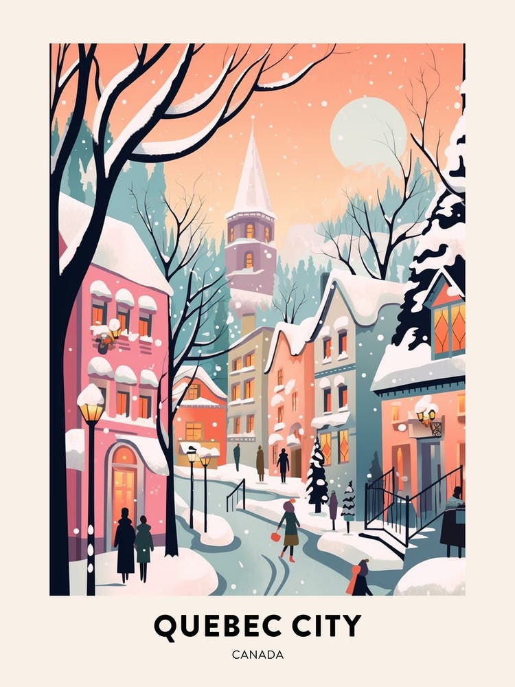 Vintage Winter Travel Poster Quebec City Canada 1