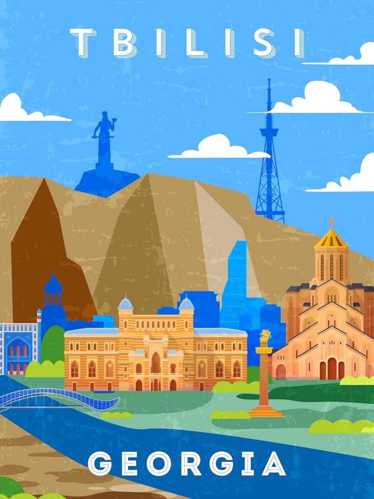 Tbilisi, Georgia — Retro travel minimalist poster