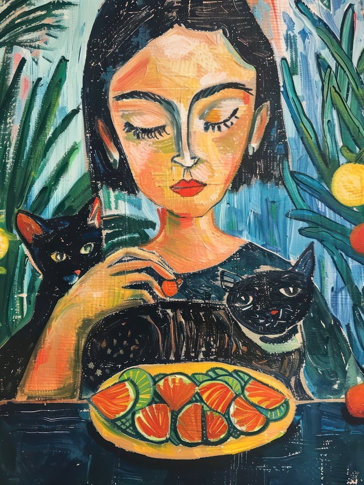 Portrait Of A Girl With Cats Eating Tacos 2