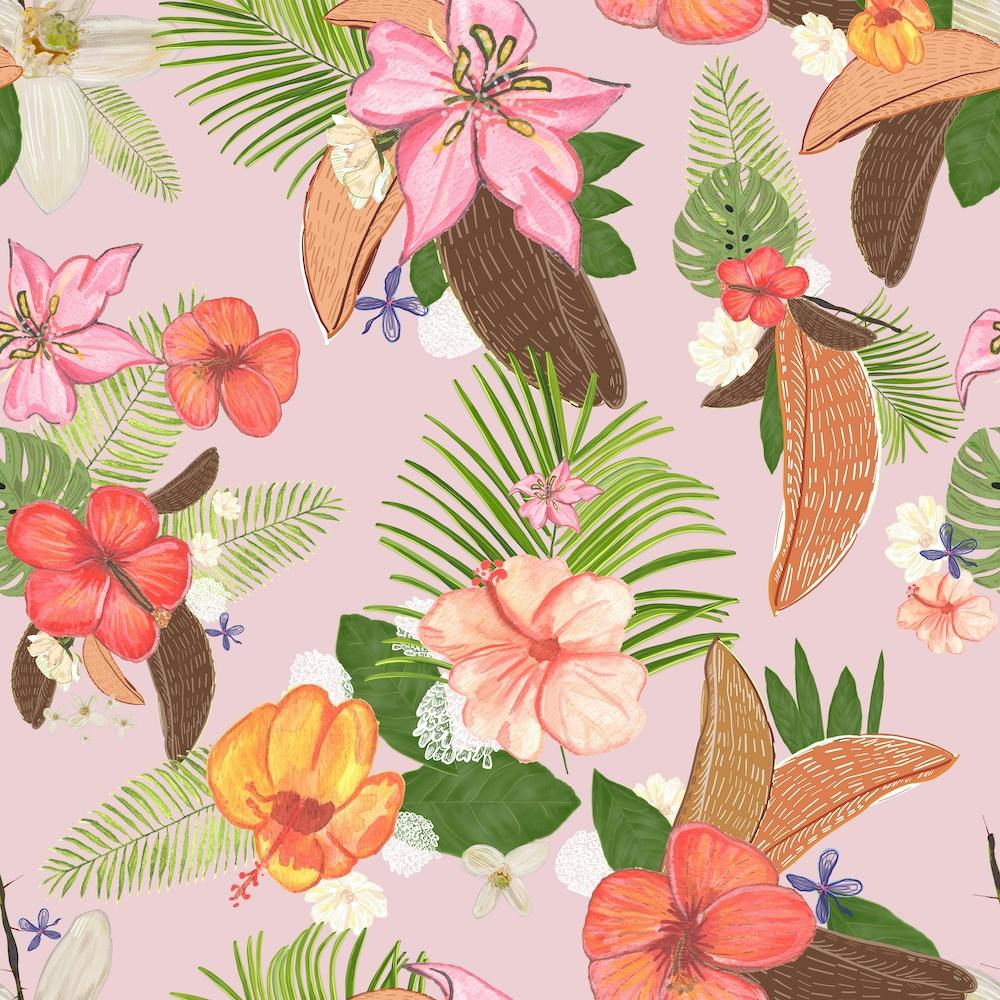 Tropical Watercolor Flowers And Leaves Pattern Square