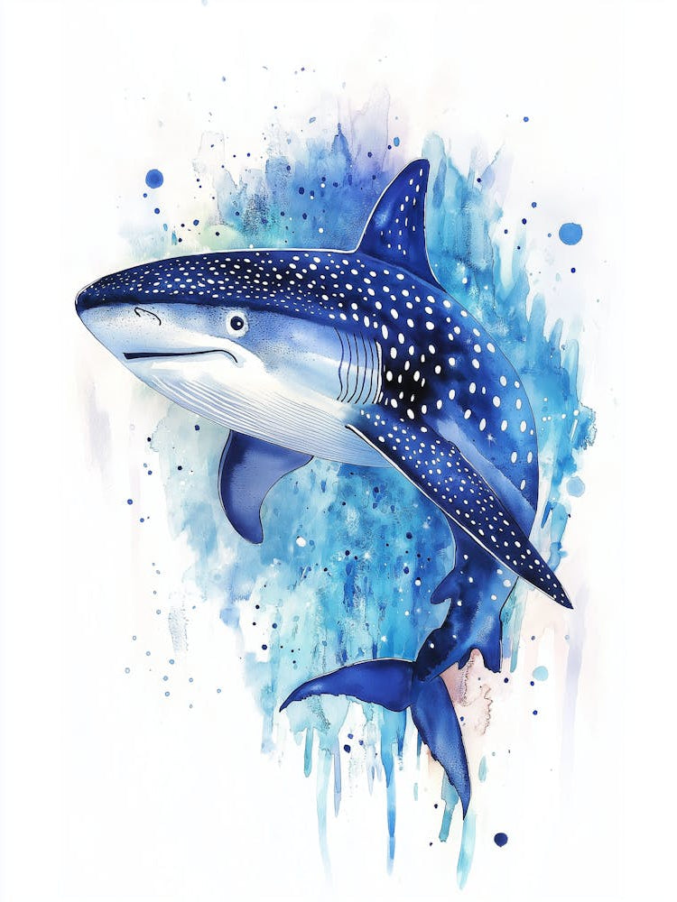 Watercolor Painting Of A Whale Shark Swimming In The Ocean